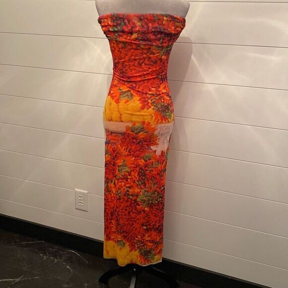 Zara asymmetrical dress orange and green floral - Picture 6 of 8
